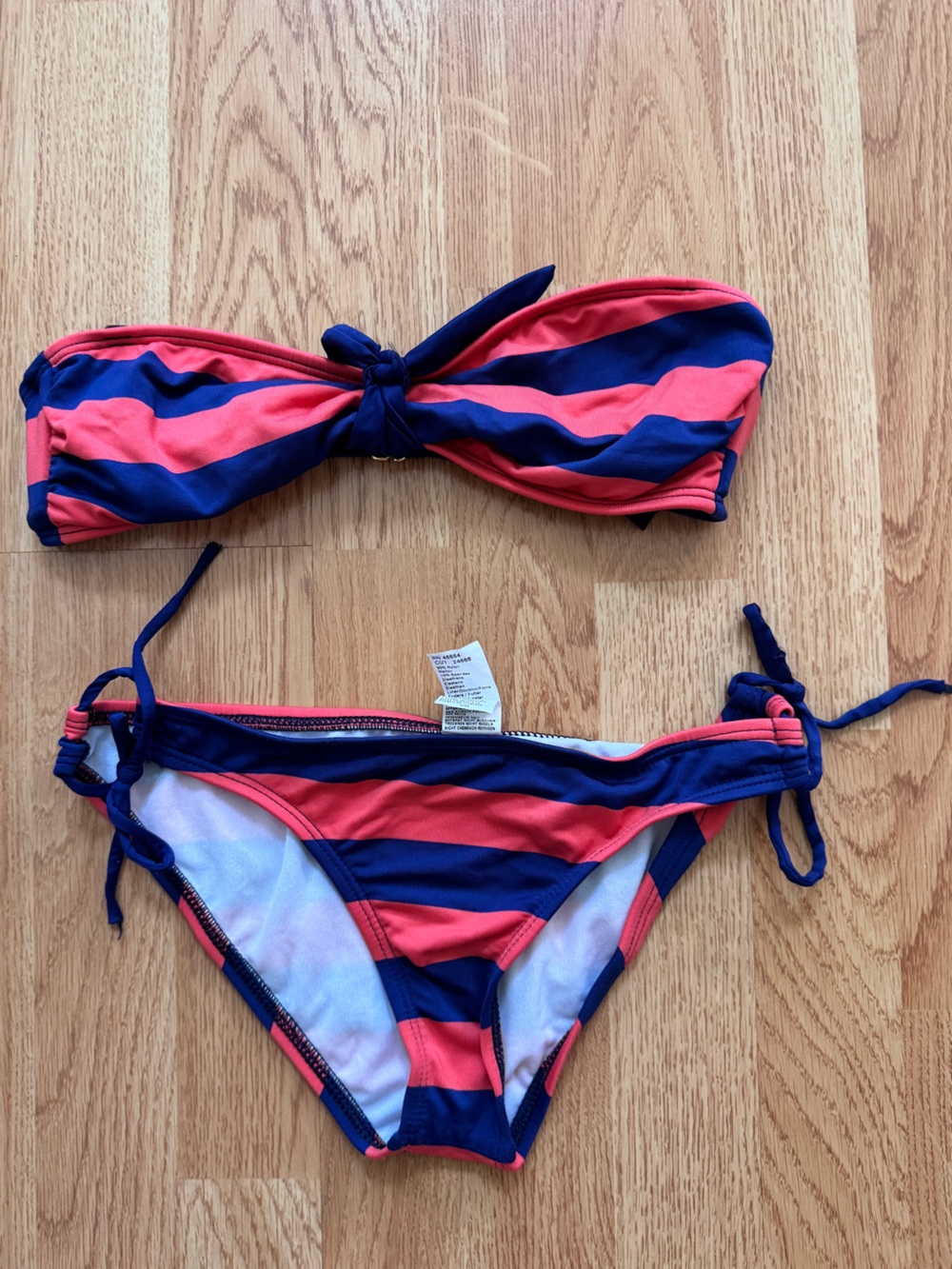 NWOT Splendid Navy and Coral Stripe Womens Bikini Set- S top & xs bottoms